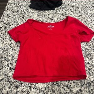 Hollister Red Scoop Crop Top with Short Sleeves